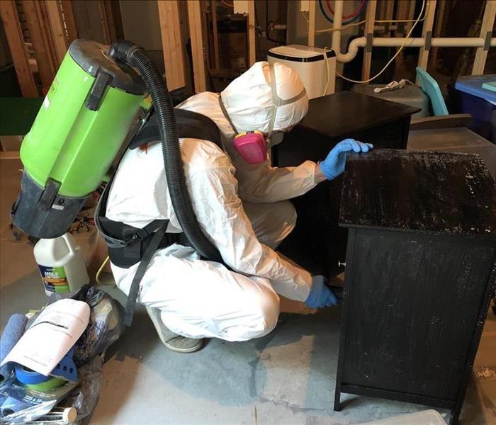 SERVPRO of Ames staff vacuuming mold spores.